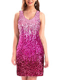 Women's V Neck Gradient Sequin Dress Sparkle Glitter Bodycon Club Party Tank Dresses