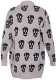 Womens New Skull Printed Ladies Long Sleeves Knitted Ribbed Edge Trim Front Open Cardigan Top Plus Size | Original Brand | Women's Cardigan