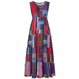 Ladies Loose Long Dress Sleeveless O-Neck Printed Retro Dress Bodycon Dress Office Wear for Casual Club Cocktail Evening Gowns Work UK Size 8-26 | Original Brand | Women's Cocktail Dresses