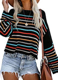 Womens Striped Print Jumper Lightweight Knitted Pullover Rainbow Sweater Top | Original Brand