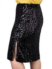 Women's Sequin Skirt Midi High Waist Stretchy Sparkle Side Slit Pencil Skirt Party Cocktail