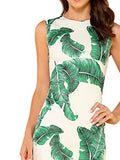 Women's Palm Leaf Print Sleeveless Round Neck Work Bodycon Dress | Women's Work Dresses