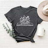 Book Lovers T-Shirt Teacher Shirts Womens Wildflower Open Book Graphic Tees Causal Soft Shirts Tops | Original Brand