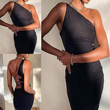 Summer Dresses for Women, Ladies's Summer One-Shoulder Strap Hollow Sexy Backless Slim Dress Party UK Size | Women's Work Dresses