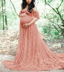 Photography Props Floral Lace Dress Fancy Pregnancy Gown For Baby Shower Photo Shoot