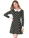 Women's Peter Pan Collar Contrast Polka Dots Heart A-Line Short Dress