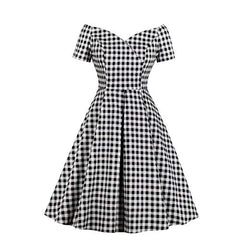 Wellwits Women's Sweetheart Off Shoulder Plaid Midi Vintage Cocktail Dress | Women's Cocktail Dresses