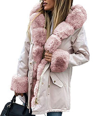 Cicy Bell Women's Fux Fur Hooded Coats Winter Warm Detachable Fur Collar Parka Jacket Outwear