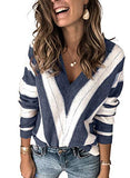 Womens V Neck Long Sleeve Ripped Distressed Pullover Knitted Sweater S-2XL