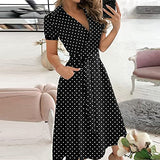 Ladies Casual Loose Bandage Short Sleeve Solid V-Neck Ankle-Length Dress Bodycon Dress Office Wear for Casual Club Cocktail Evening Gowns Work UK Size 8-26 | Women's Work Dresses