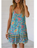 Floral Printed Dress Summer Sleeveless Adjustable Strap Beach Mini Dress with Pockets