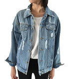 JudyBridal Oversize Denim Jacket for Women Ripped Jean Jacket Boyfriend Long Sleeve Coat