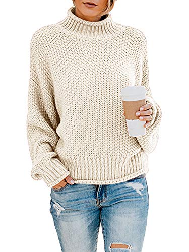 Ybenlow Womens Turtleneck Sweaters Batwing Long Sleeve Casual Loose Oversized Chunky Knit Pullover Jumper Tops