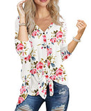 IWOLLENCE Womens Loose Henley Blouse Bat Wing Long Sleeve Button Down T Shirts Tie Front Knot Tops FP Flower White Medium | Women's Tops and Blouses