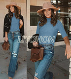 LIYOHON Womens Tops Dressy Casual Fall Cute Tops Mock Turtleneck Business White T Shirts Cornflower-M | Women's Casual Dresses