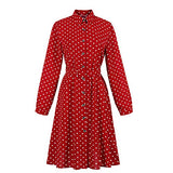 Women's Vintage Dress Dot Print Button Waistband Fashion Casual Shirt Dress | Original Brand | Women's Cocktail Dresses