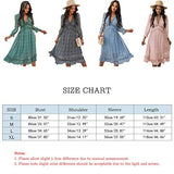 Women V-Neck Chiffon Dress Floral Printed Long Sleeve Square Collar Bohemian Summer Beach Ruffle Hem Sundress