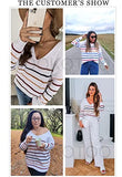 Dokotoo Womens Juniors Cute Cotton Summer Fall 2022 Crewneck One Off Shoulder Striped Long Sleeve Oversized Baggy Lightweight Comfy Cozy Cable Knit Beach Pullover Long Tunic Sweaters Tops Shirts L | Women's Sweaters