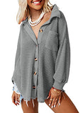 Dokotoo Womens Blouses 2022 Fall Fashion V Neck Long Sleeve Button Down Waffle Knit Tops for Women Casual Loose Solid Jacket Outwear Shacket with Pockets Gray X-Large | Women's Casual Dresses
