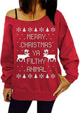 Taiduosheng Women Off Shoulder Ugly Christmas Sweater Girls Print Reindeer Xmas Tops Pullovers Blouse Plus Size M-3XL | Women's Sweaters