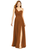 Burnt Orange One Shoulder Chiffon Bridesmaid Dresses with Slit Maxi Long Formal Dresses for Women Party - XYAYE | Women's Formal Dresses