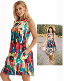 Women Beach Floral Tshirt Sundress Sleeveless Pockets Casual Loose Tank Dress