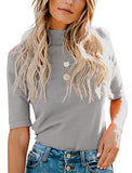 LIYOHON Womens Tops Dressy Casual Fall Cute Tops Mock Turtleneck Business White T Shirts Solid Grey-M | Women's Casual Dresses