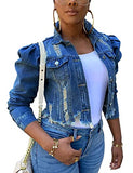 AMEBELLE Jean Jacket for Women Long Puff Sleeve Distressed Crop Denim Jackets Top | Women's Coat & Jacket
