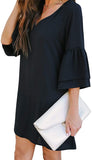 Black Women's Dress Sweet & Cute V-Neck Bell Sleeve Shift Dress Mini Dress - BELONGSCI | Women's Casual Dresses