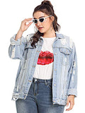 Floerns Women's Plus Size Ripped Distressed Long Sleeve Denim Jacket