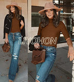 LIYOHON Womens Tops Dressy Casual Fall Cute Tops Mock Turtleneck Business White T Shirts Brown-M | Women's Casual Dresses