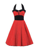 MISSMAO Woman Halter Neck Shirt Collar Big Buttons 50s Hepburn Retro Style Polka Dots Swing Dress Cocktail Dress