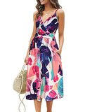 Multi Pink Floral Summer Short Sleeve V-Neck Floral Casual Ladies Dress with Pockets - OUGES | Women's Casual Dresses