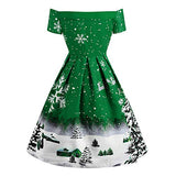 Women's Dress,  Christmas Snowflake Print Retro Dress One-Shoulder Short Sleeve A-line Skirt Dress | Original Brand