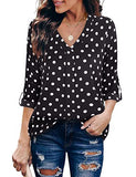 Black Dot Womens 3/4 Cuffed Sleeve Chiffon Printed V Neck Casual Blouse Shirt Tops - Youtalia | Women's Tops and Blouses