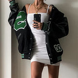 Women's Long Sleeve BaseballJackets Letter Print Color Block Zip Up Oversized Retro Hip-hop Uniform Outerwear | Women's Coat & Jacket