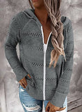 Biucly Womens Solid Color Lightweight Knit Sweater Casual Long Sleeve Zip Up Hoodie Jacket Drawstring Hooded Sweatshirt Tops Fall Fashion Clothes for Women 2022,US 18-20(2XL),Grey | Women's Sweaters