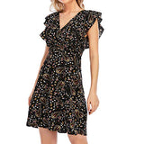 Dresses Women's Summer Short Sleeve Wrap V Neck Floral Beach Dress High Tunic Ruffle A-Line Sundress | Original Brand
