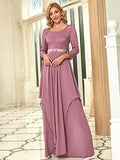 Women's Maxi A-Line Chiffon Long Sleeve Lace Formal Evening Party Dress  - Sara Clothes