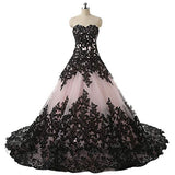 Women's Vintage Gothic Wedding Dress Black Appliques Prom Ball Gowns | Women's Lace Dresses