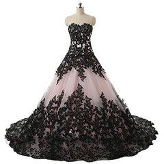 Women's Vintage Gothic Wedding Dress Black Appliques Prom Ball Gowns