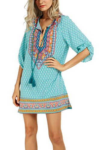 Neck Tie Vintage Printed Ethnic Style Summer Shift Dress – Original Brand