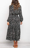 Women's Boho Leopard Print Ruffle Long Sleeve V Neck Casual Flowy Party Maxi Dress | Women's Casual Dresses