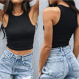 Womens Sexy Sleeveless High Neck Racerback Cropped Tank Tops Trendy Cute Teen Girls Neck Crop Tops Vest | Original Brand | Women's Tops and Blouses