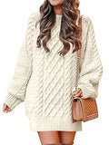Women Crewneck Long Sleeve Oversized Cable Knit Chunky Pullover Short Sweater Dresses | Women's Sweaters