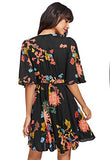 Black Floral Red Women's Boho Button Up Split Floral Print Flowy Party Dress - Milumia | Women's Casual Dresses