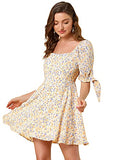 Women's Floral Printed Sweetheart Neck Puff Sleeve Fit and Flare A-Line Mini Dress