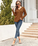 WNEEDU Women's Waffle Knit Tunic Tops Loose Long Sleeve Button Up V Neck Henley Shirts (Y Caramel,M) | Women's Sweaters