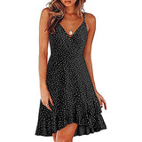 Ladies V-Neck Floral Print Strap Summer Casual Dress with Ruffle Dress Bodycon Dress Office Wear for Casual Club Cocktail Evening Gowns Work UK Size 8-26 | Women's Work Dresses