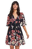 Blue And Red Women's Boho Button Up Split Floral Print Flowy Party Dress - Milumia | Women's Casual Dresses